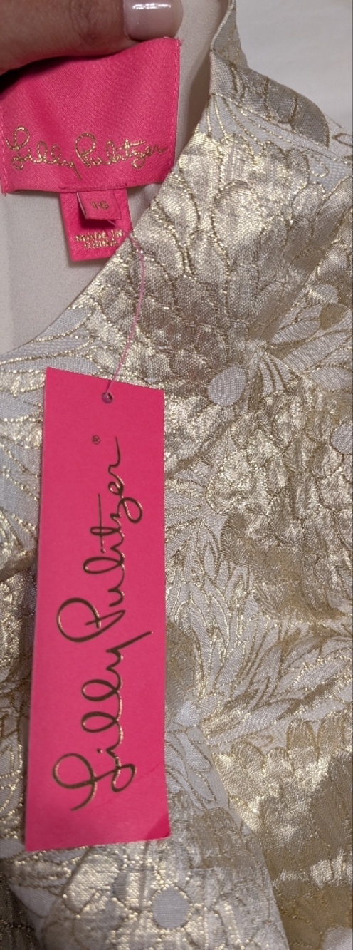 Lilly Pulitzer Gold Brocade Alani Dress Size 16 - Picture 7 of 13